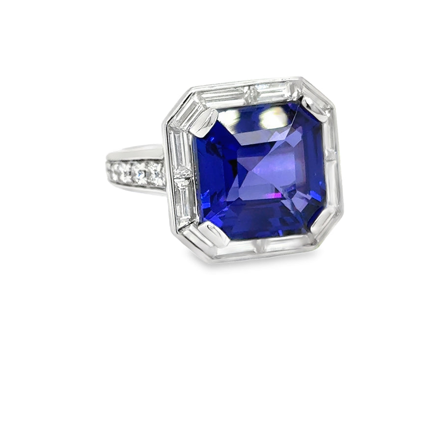 Asscher Cut  8.72ct Tanzanite and Diamond Ring