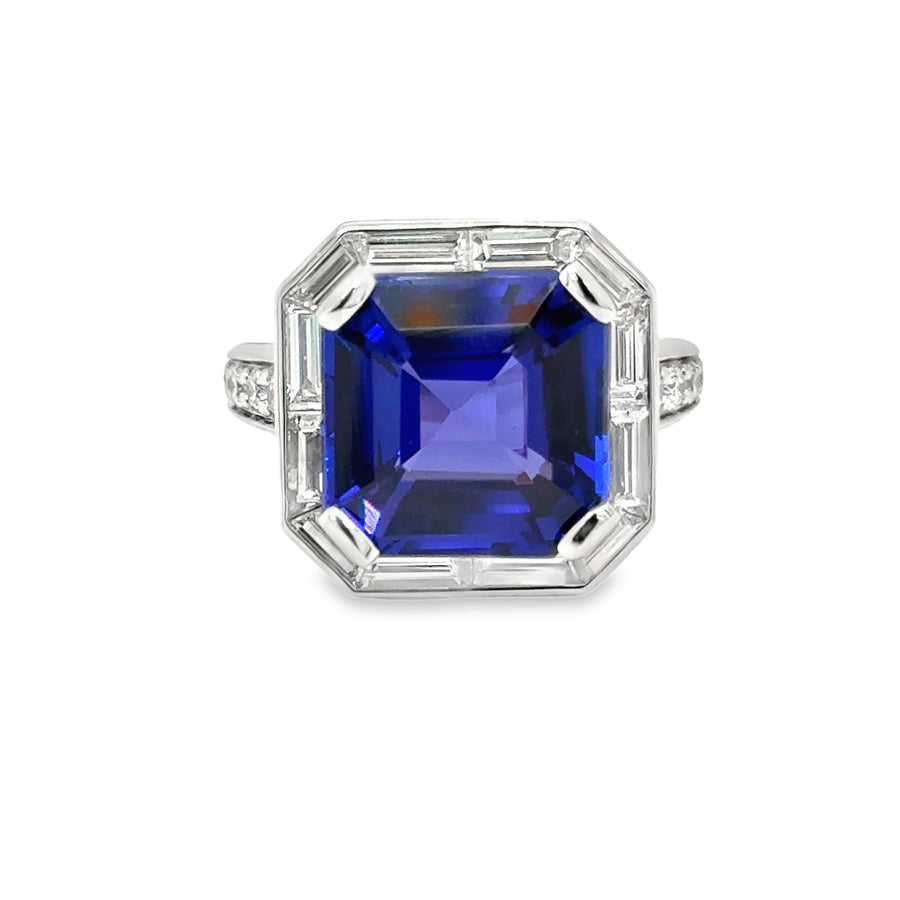 Asscher Cut  8.72ct Tanzanite and Diamond Ring