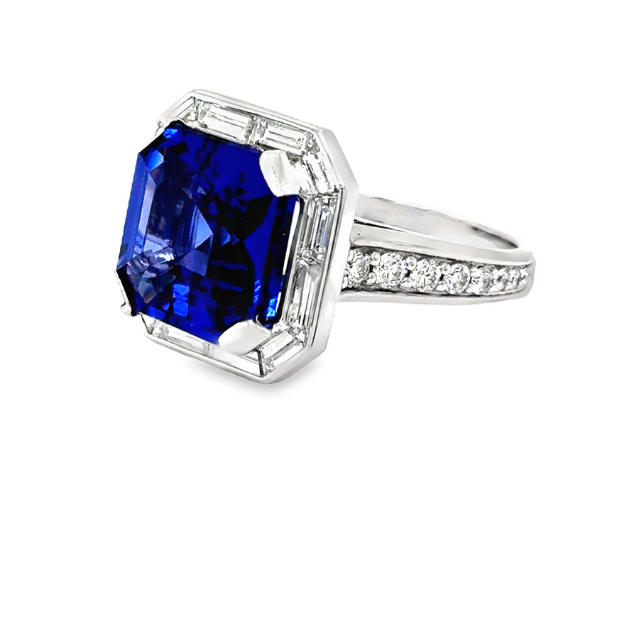 Asscher Cut  8.72ct Tanzanite and Diamond Ring