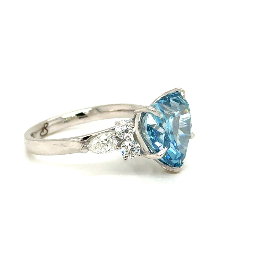 Heart Lab grown Blue  Diamond Trilogy Ring