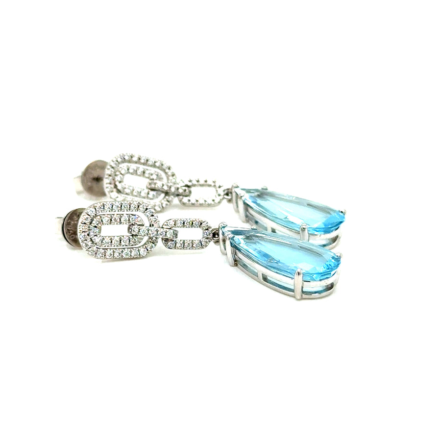 Pear Cut Aquamarine & Diamond Drop Earrings
