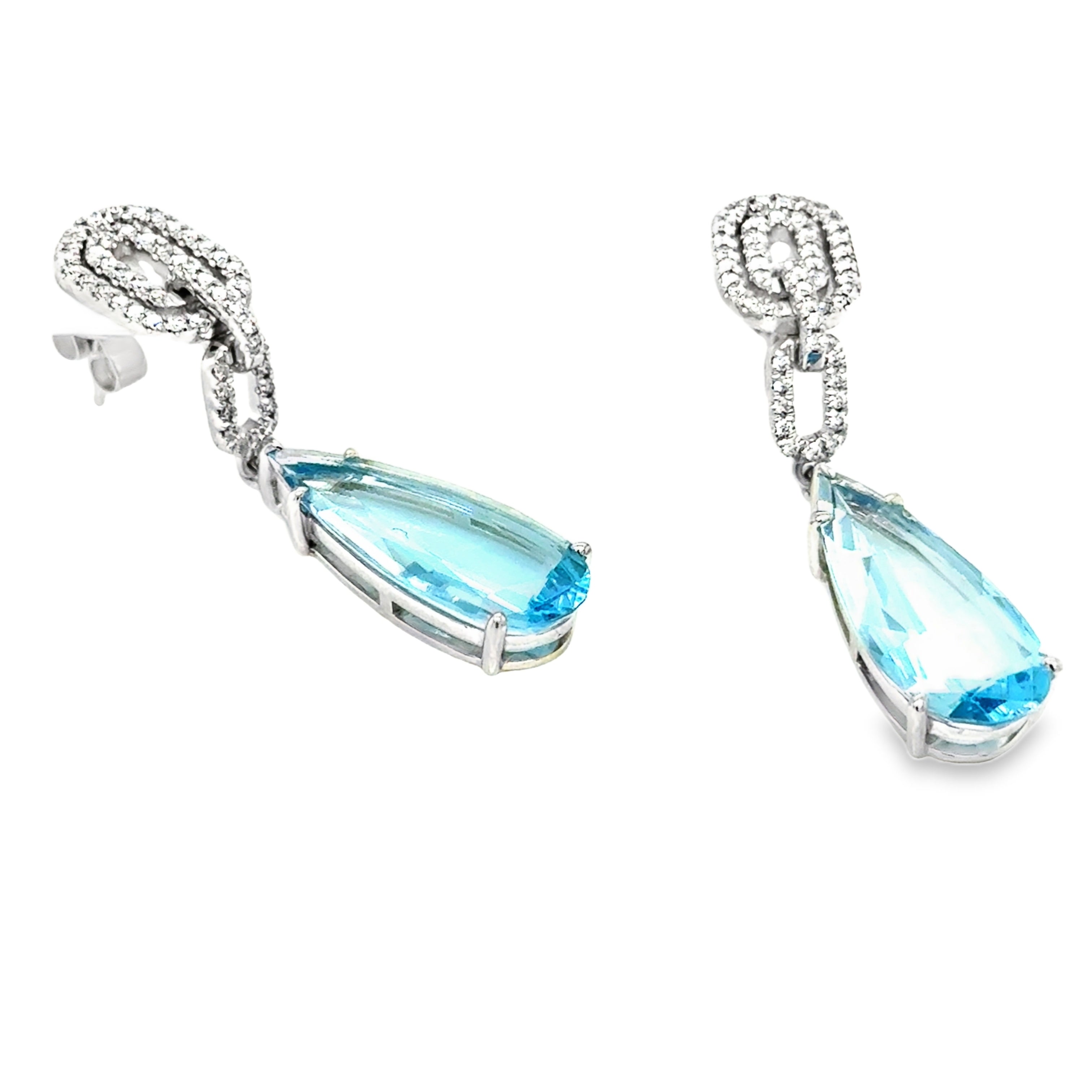 Pear Cut Aquamarine & Diamond Drop Earrings