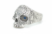 Platinum Skull Ring with Blue Sapphires