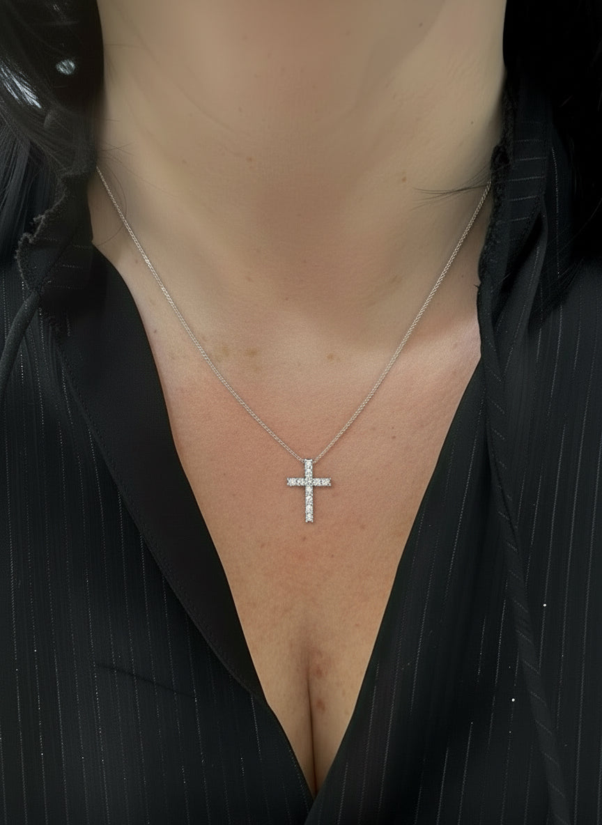 Diamond Cross with fine white gold chain
