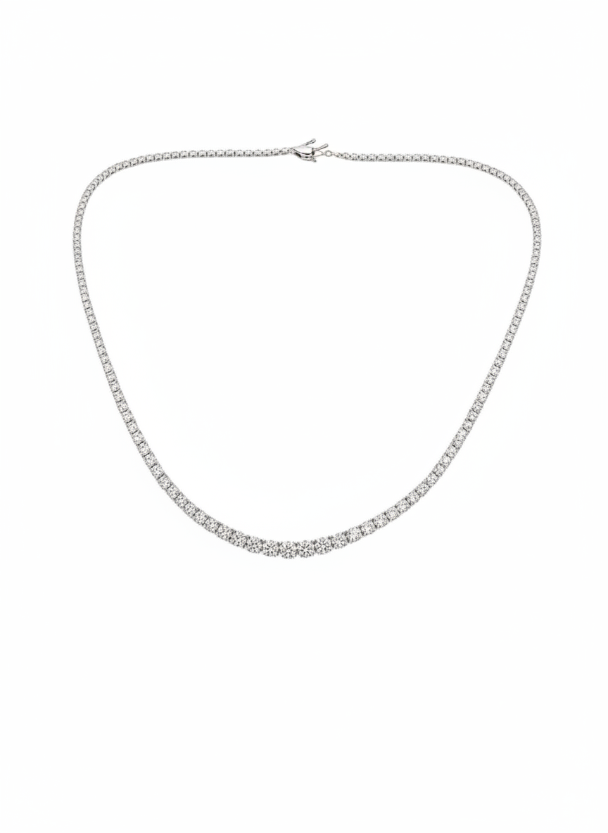 Graduated 11.65ct Natural Diamond Tennis Necklace
