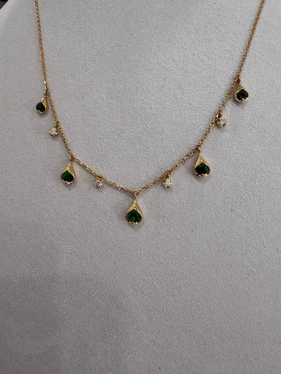 Green Garnet & Diamond Fine Necklace