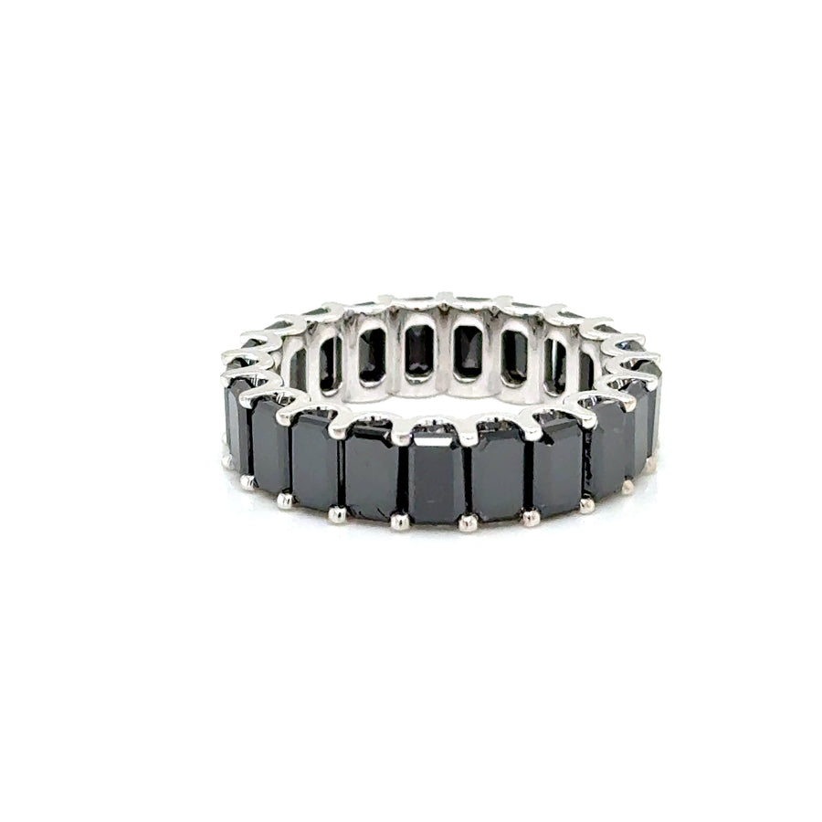 Handmade Eternity ring in 18k white gold  set with Natural emerald cut Black Diamonds 