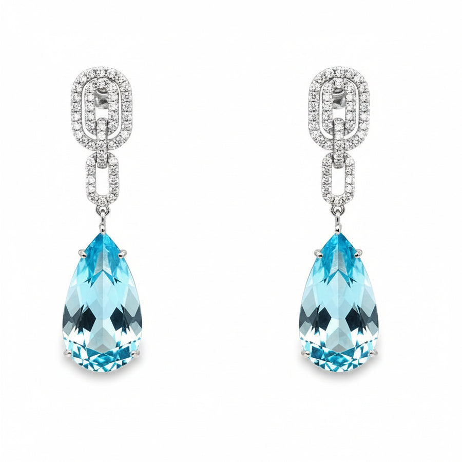 Pear Cut Aquamarine & Diamond Drop Earrings