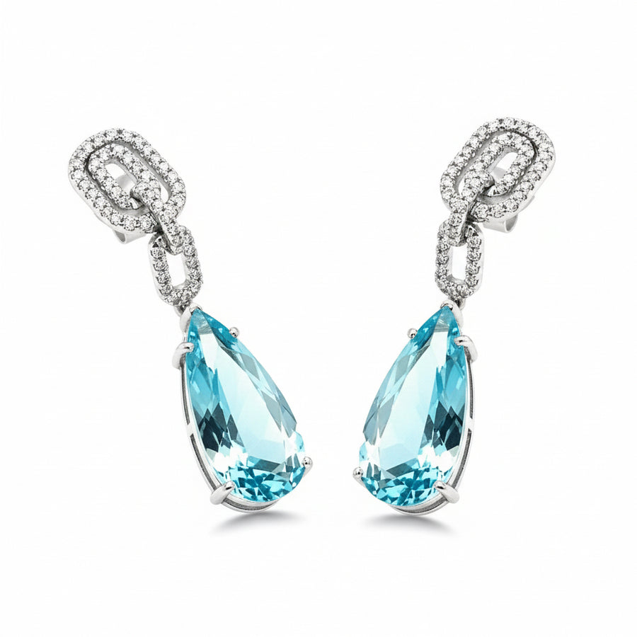 Pear Cut Aquamarine & Diamond Drop Earrings