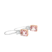 Pink Morganite and Lab Created Emerald cut Diamond Earrings
