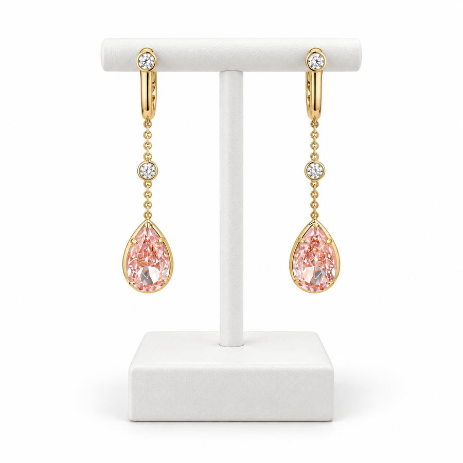 18k yellow gold Pear shaped Pink Diamond Earrings