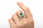 Green Tourmaline & Baguette Diamonds Trilogy Ring