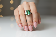 Green Tourmaline & Baguette Diamonds Trilogy Ring