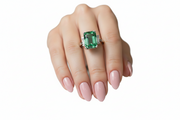 Green Tourmaline & Baguette Diamonds Trilogy Ring