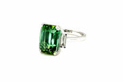 Green Tourmaline & Baguette Diamonds Trilogy Ring