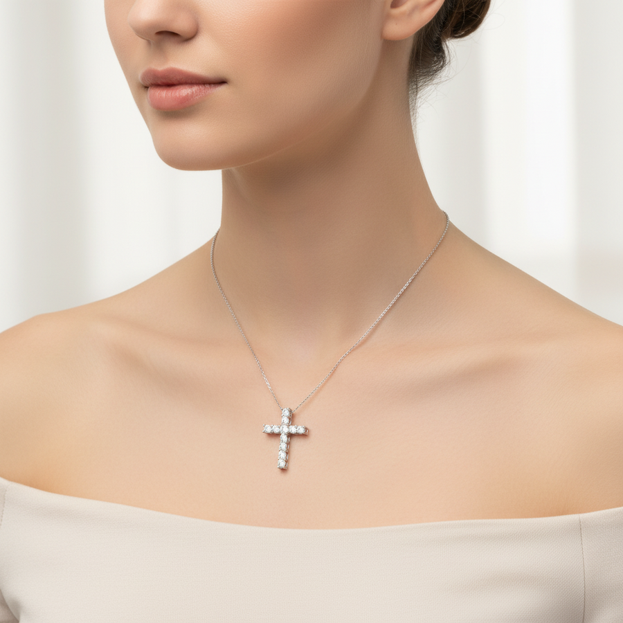 Diamond Cross with fine white gold chain