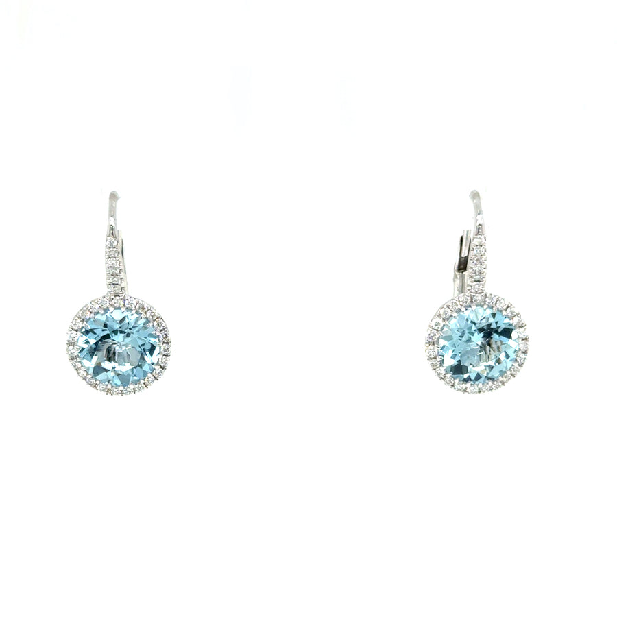 Aquamarine &Diamond halo White gold Earrings