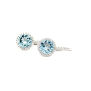 Aquamarine &Diamond halo White gold Earrings