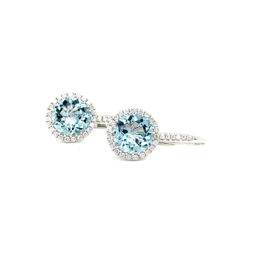Aquamarine &Diamond halo White gold Earrings