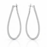 White Gold Elongated  Diamond  Hoop Earrings