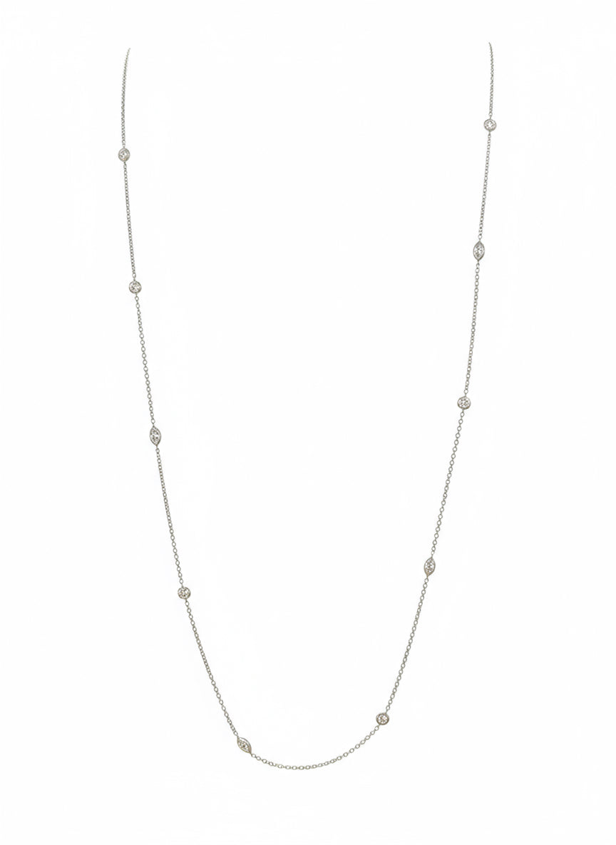 White gold Necklace with round and marquise cut diamonds