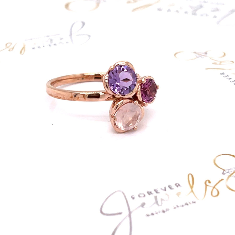 Amethyst , Pink Rhodolite and Rose Quartz Ladies Ring - ForeverJewels Design Studio 8
