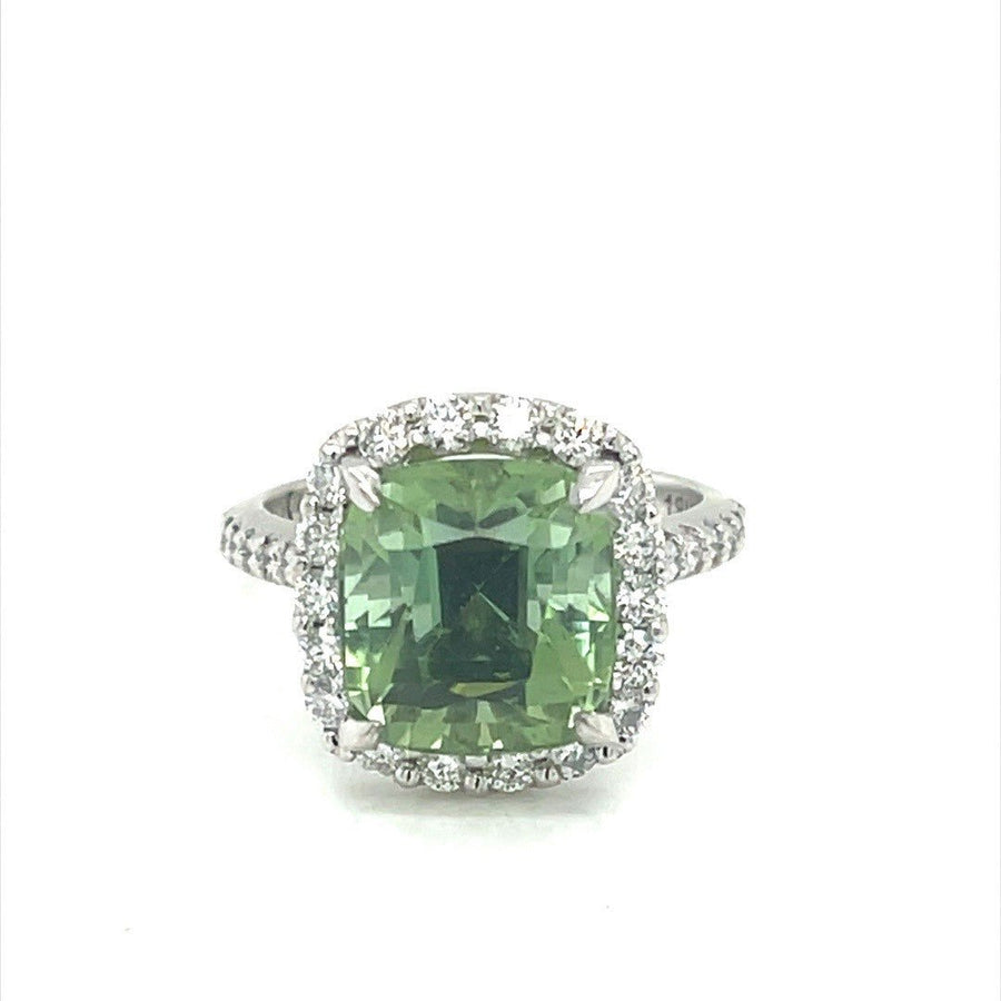 Apple Green Tourmaline and Diamond Halo Ring - ForeverJewels Design Studio 8