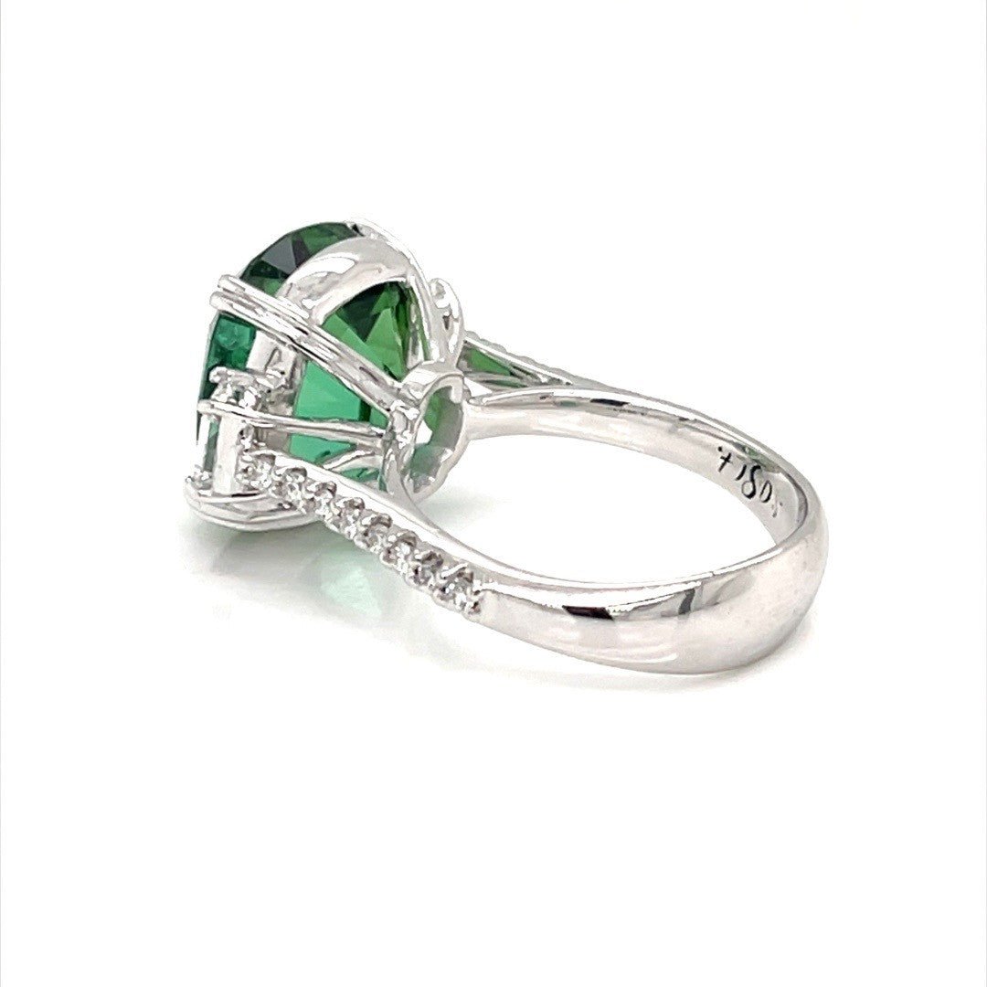 Apple green tourmaline trilogy Diamond ring - ForeverJewels Design Studio 8