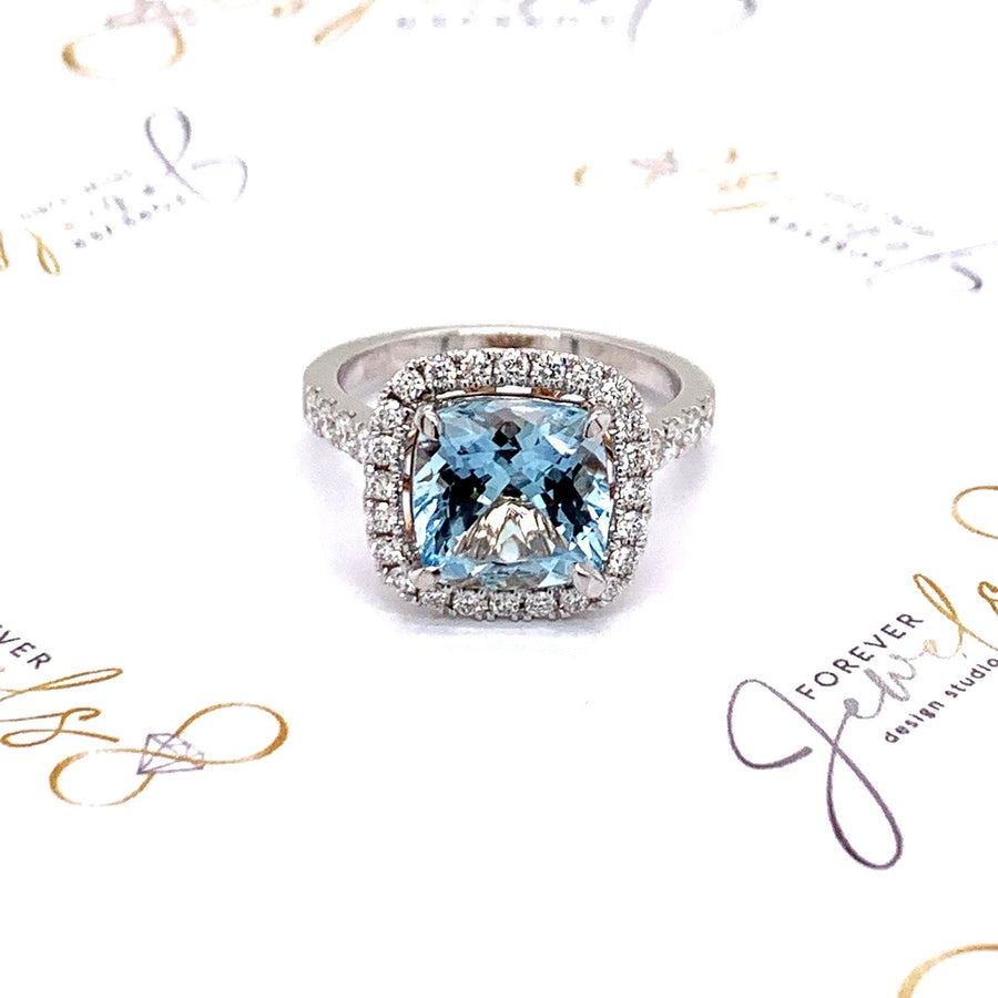 Aquamarine and Diamond halo Engagement Ring - ForeverJewels Design Studio 8