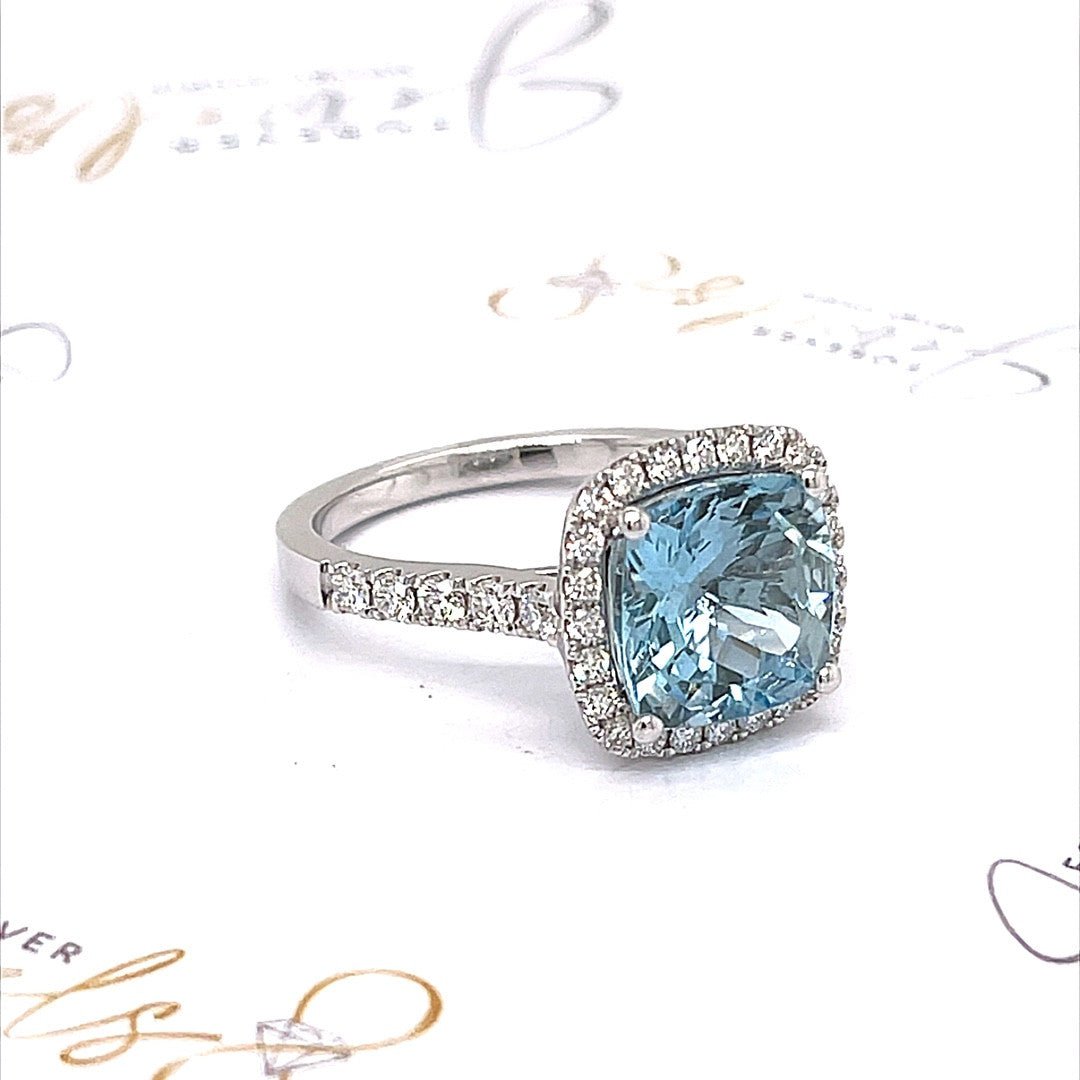 Aquamarine and Diamond Halo Ring - ForeverJewels Design Studio 8