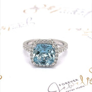 Aquamarine and Diamond Halo Ring - ForeverJewels Design Studio 8