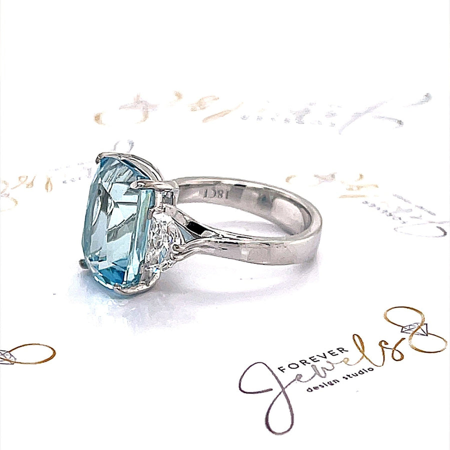 Aquamarine and Diamond Trilogy Engagement Ring - ForeverJewels Design Studio 8