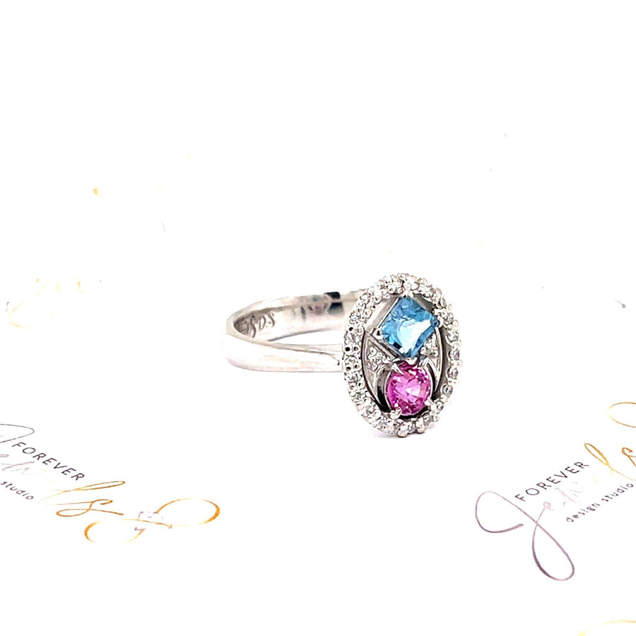 Aquamarine and Pink Sapphire Diamond Halo Ring - ForeverJewels Design Studio 8