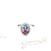 Aquamarine and Pink Sapphire Diamond Halo Ring - ForeverJewels Design Studio 8