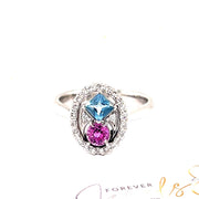 Aquamarine and Pink Sapphire Diamond Halo Ring - ForeverJewels Design Studio 8