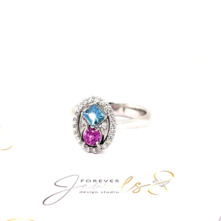 Aquamarine and Pink Sapphire Diamond Halo Ring - ForeverJewels Design Studio 8