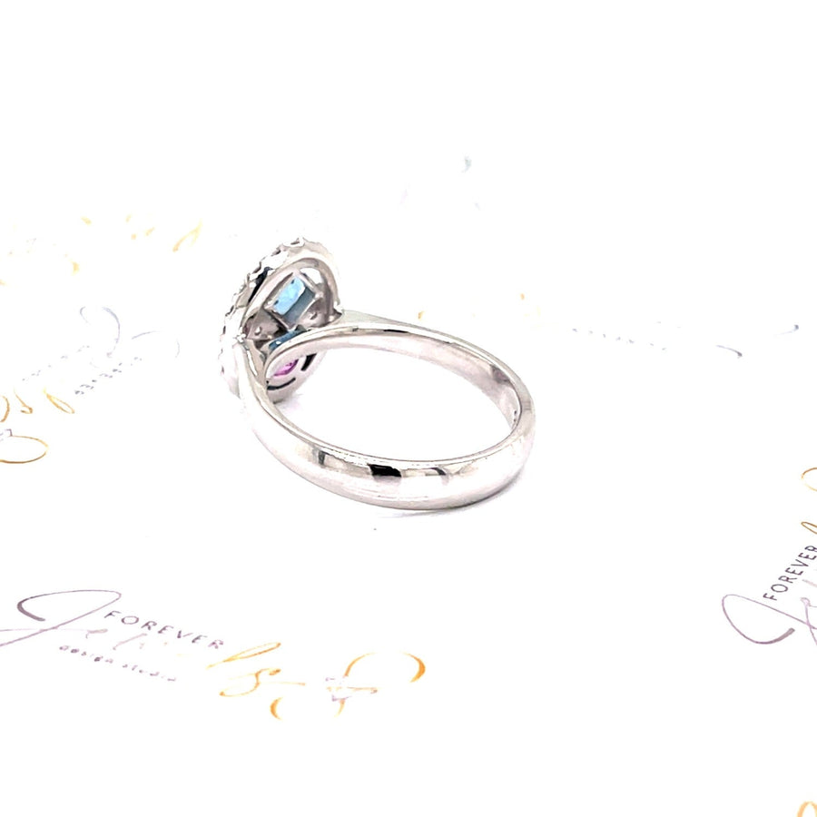 Aquamarine and Pink Sapphire Diamond Halo Ring - ForeverJewels Design Studio 8