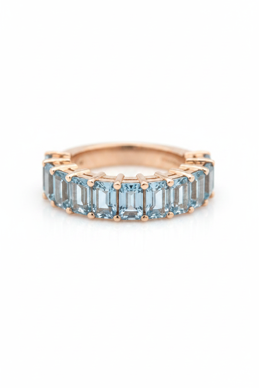 Aquamarine and Rose Gold Half Eternity Ring - ForeverJewels Design Studio 8