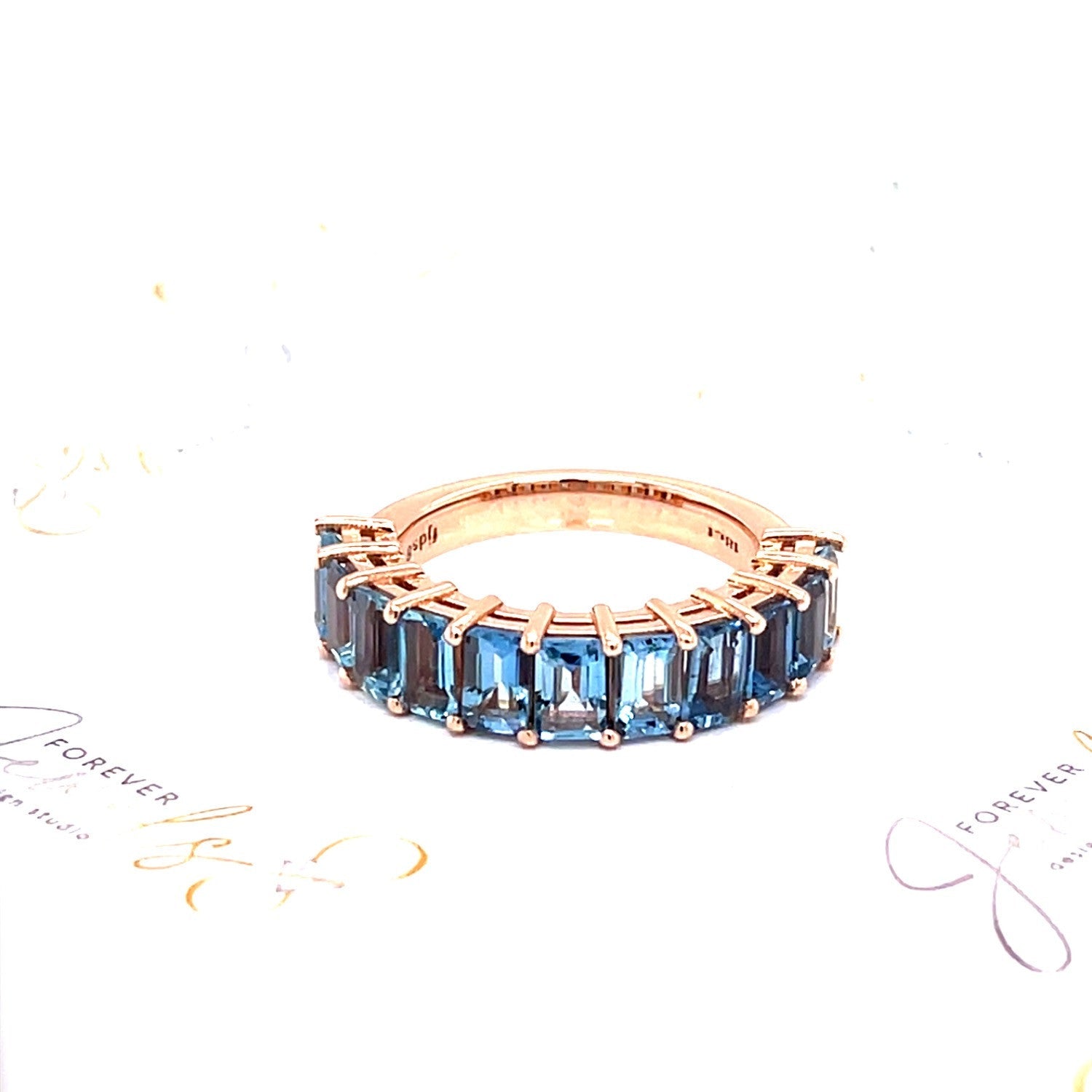 Aquamarine and Rose Gold Half Eternity Ring - ForeverJewels Design Studio 8