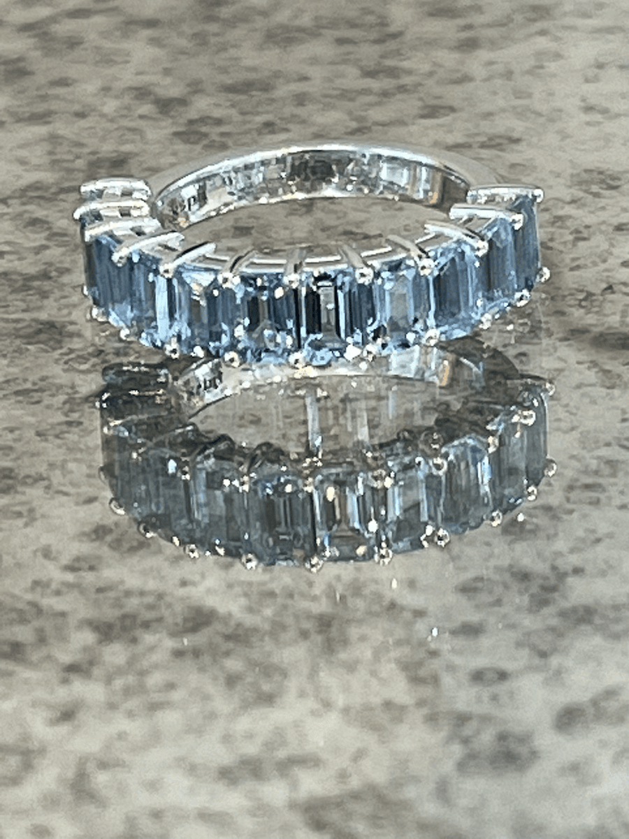 Aquamarine and White Gold Half Eternity Ring - ForeverJewels Design Studio 8
