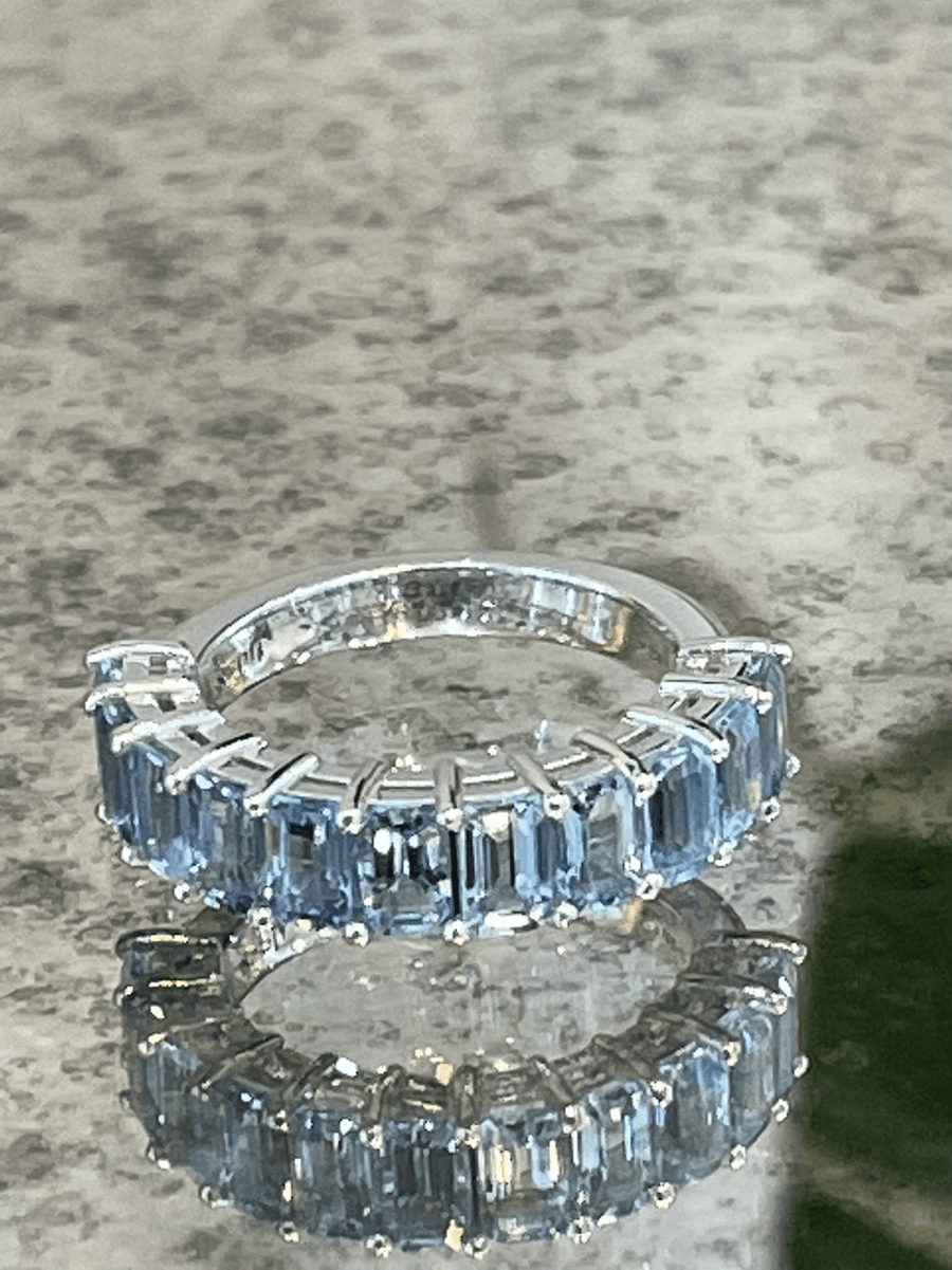 Aquamarine and White Gold Half Eternity Ring - ForeverJewels Design Studio 8