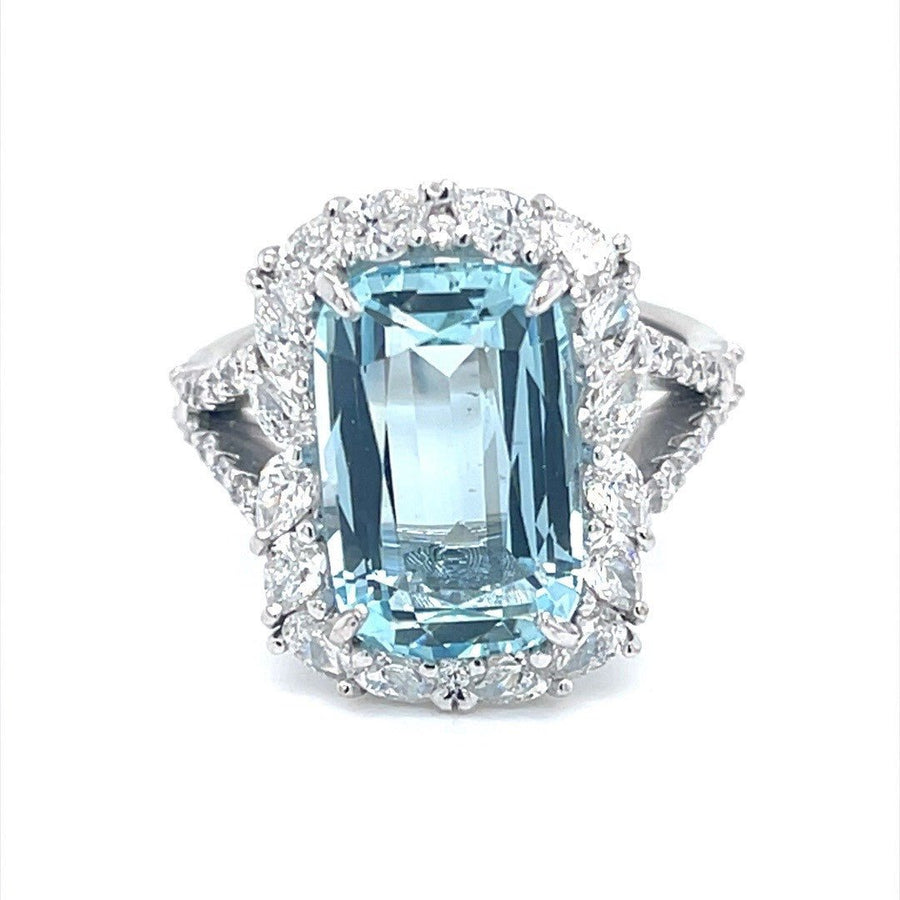 Aquamarine & Diamond Halo Split shank Ring - ForeverJewels Design Studio 8