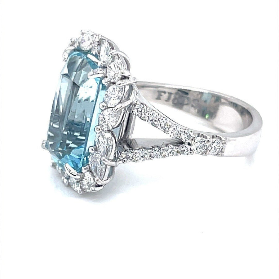 Aquamarine & Diamond Halo Split shank Ring - ForeverJewels Design Studio 8