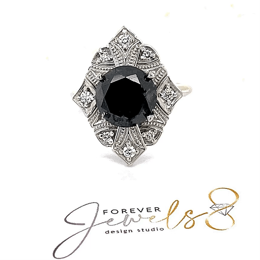 Art Deco Black and White Diamond Ring - ForeverJewels Design Studio 8