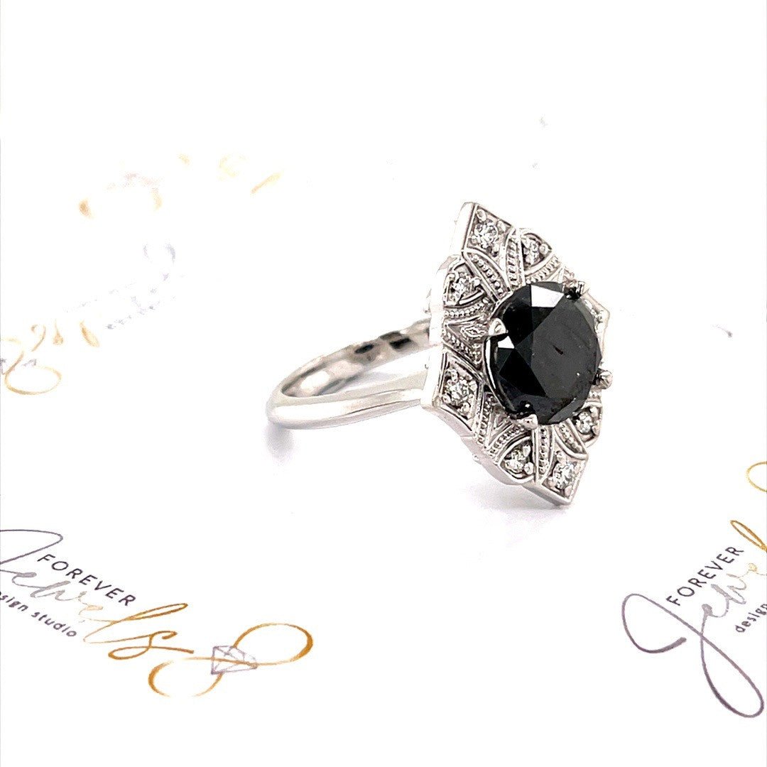 Art Deco Black and White Diamond Ring - ForeverJewels Design Studio 8
