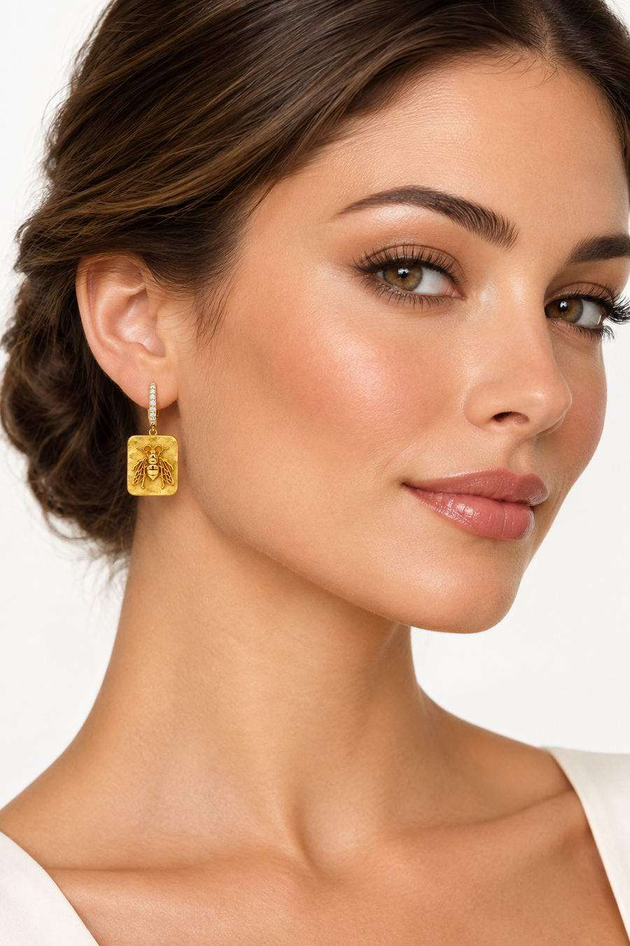 Bee Diamond Huggie Earrings in 18k yellow gold