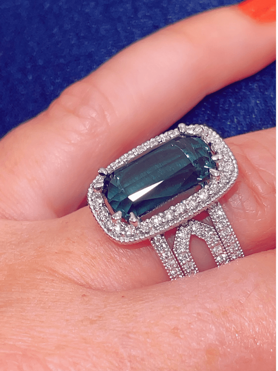 Blue Indicolite Tourmaline and Diamond halo Ring - ForeverJewels Design Studio 8