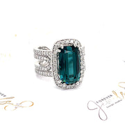 Blue Indicolite Tourmaline and Diamond halo Ring - ForeverJewels Design Studio 8