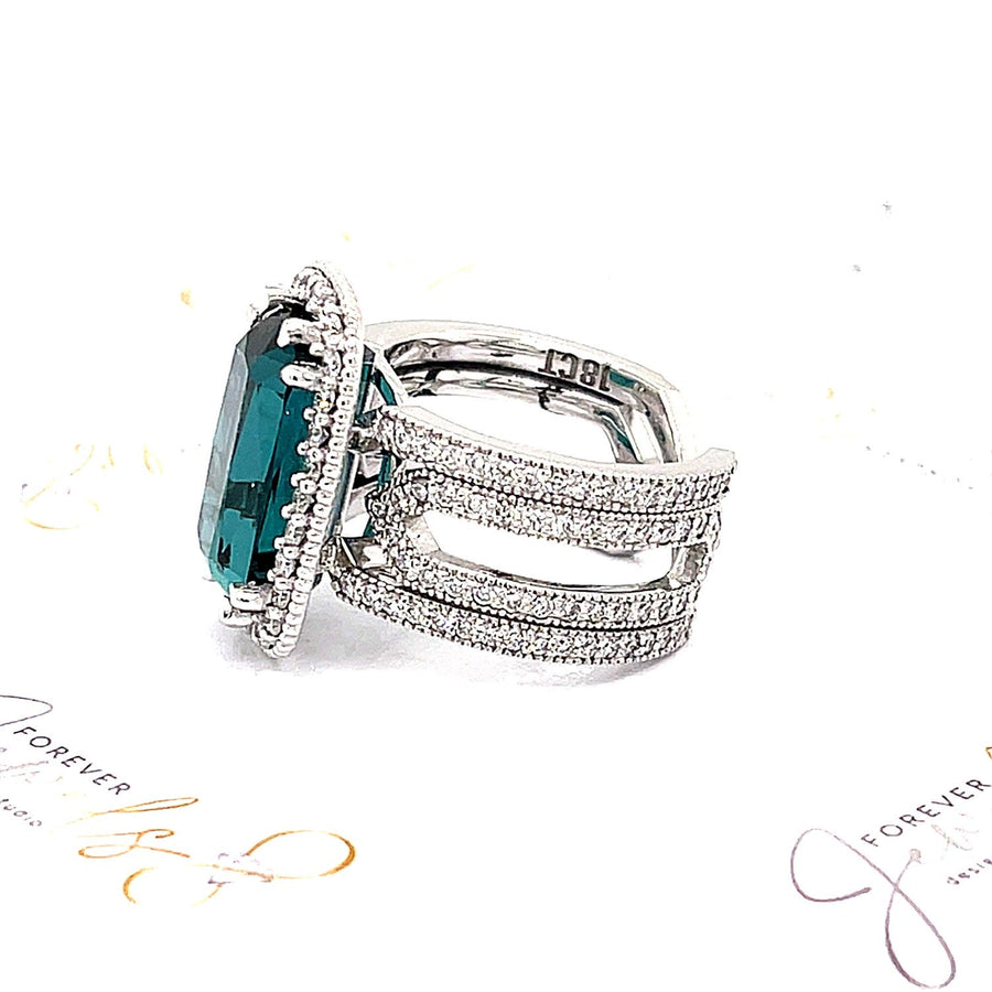 Blue Indicolite Tourmaline and Diamond halo Ring - ForeverJewels Design Studio 8