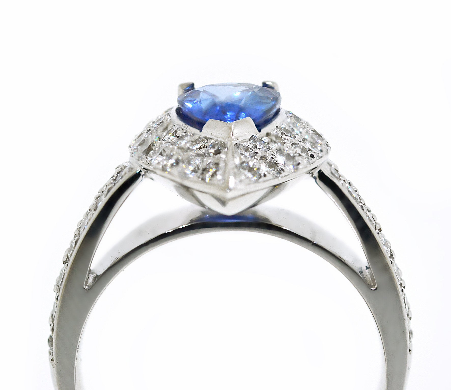 Blue sapphire and diamond Halo Ring - ForeverJewels Design Studio 8